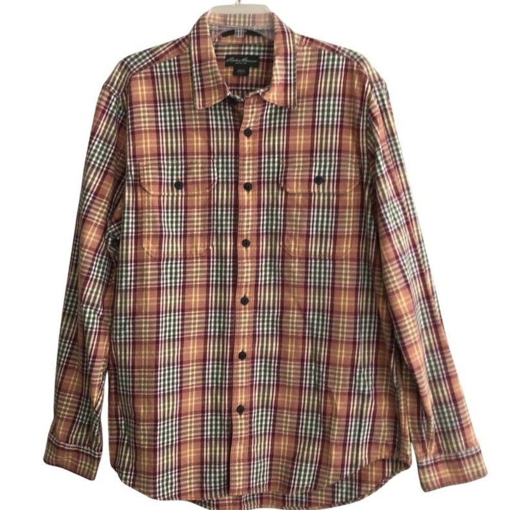 Eddie Bauer Woven Heavy Cotton Plaid Workwear Shirt Mens Sz XL Outdoors Gorpcore - Picture 2 of 14